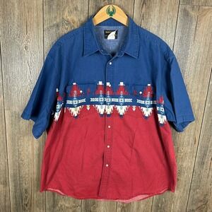 Rustler Western Shirt Aztec Print Vintage 90s Short Sleeve Button Up Mens 2XL